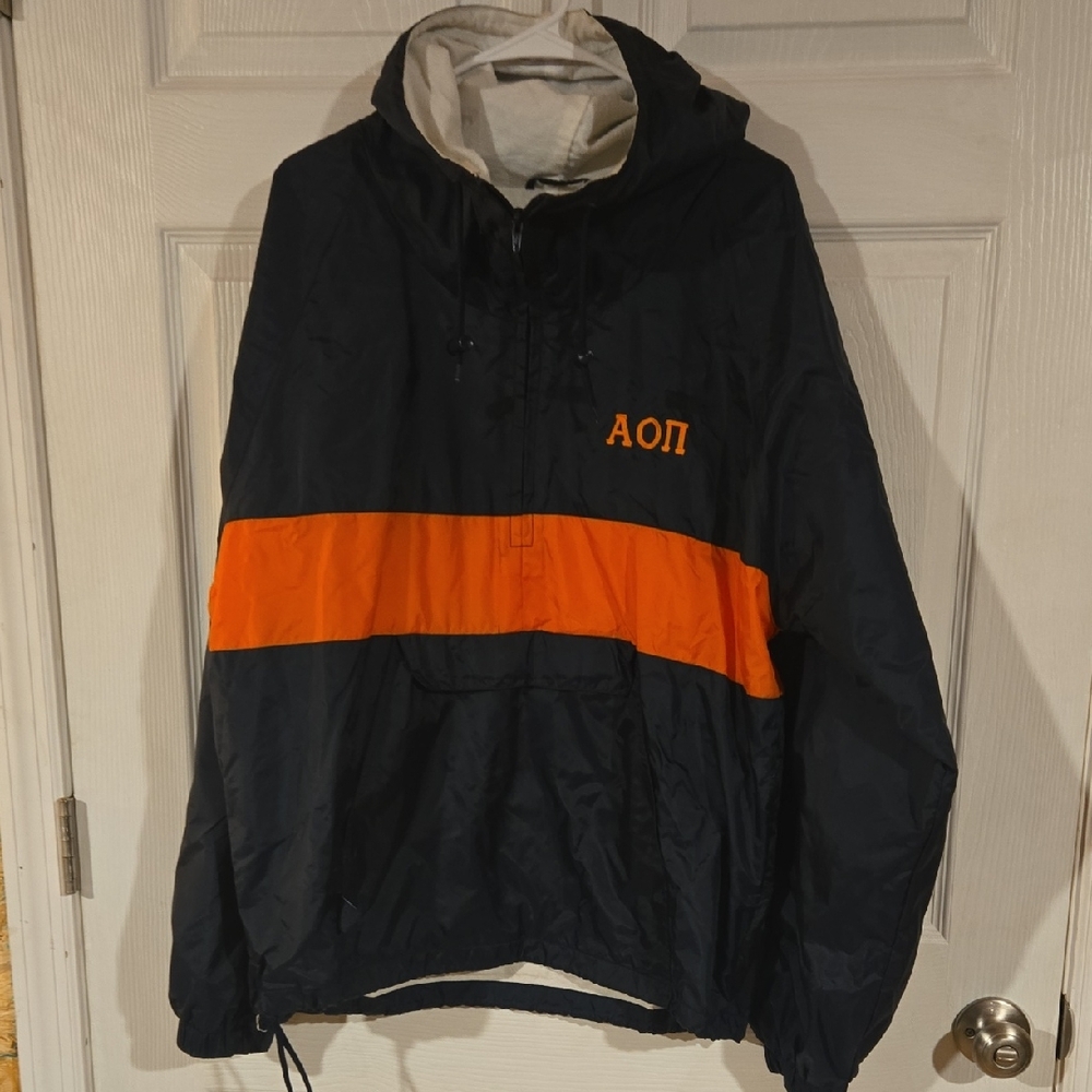 Men's Black and Orange Windbreaker Jacket